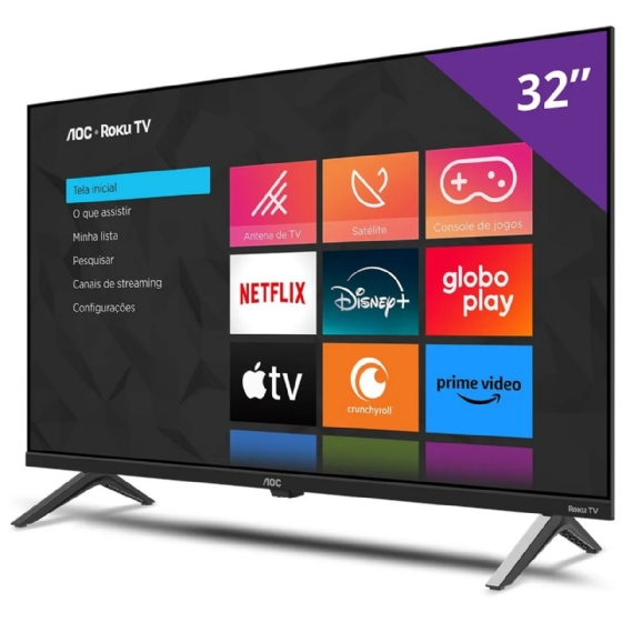 Smart TV 32" HD AOC 32S5045/78G Roku TV, Comando de Voz, HDMI, USB, Wi-Fi e Conversor Digital