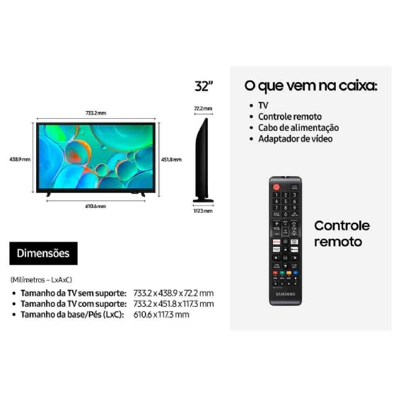 Smart TV LED 32" HD Samsung H5000F 2025, HDR, Samsung TV Plus, USB, HDMI, Wi-Fi, LAN
