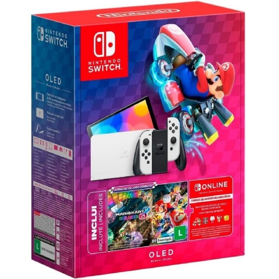 Console Nintendo Switch OLED 64GB + Mario Kart 8 Deluxe + 3 Meses Switch Online