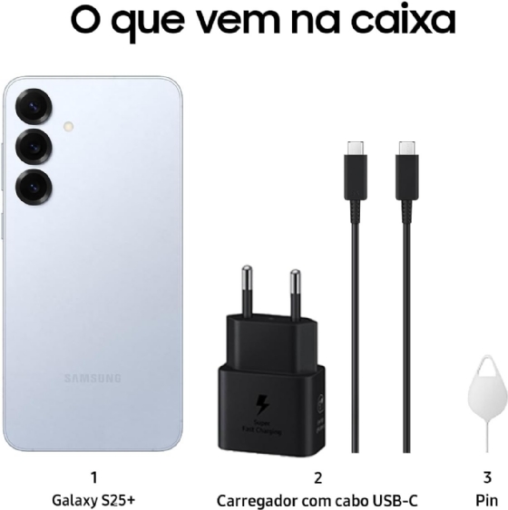 Smartphone Samsung Galaxy S25+ 5G Azul, 256GB, 12GB de RAM, Tela Amoled 6.7" QHD+ 120Hz