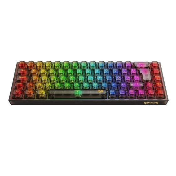 Teclado Gamer Mecânico sem Fio Redragon Castor Pro Clear, RGB, Wireless/Bluetooth, Switch Crystal