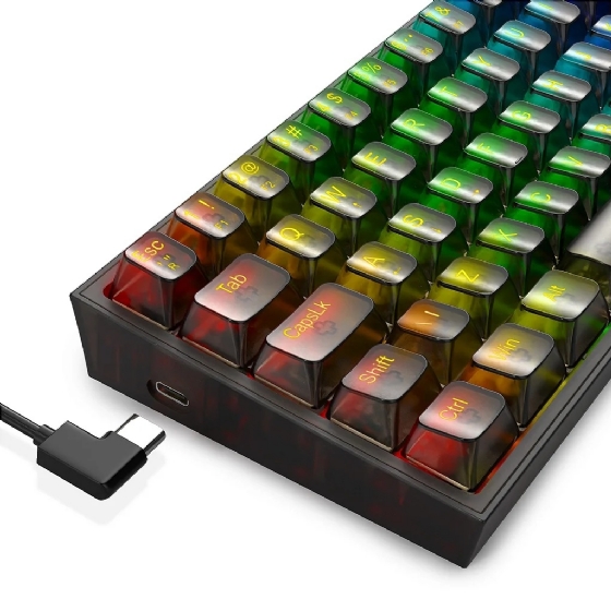 Teclado Gamer Mecânico Redragon Fizz Clear, RGB, USB, Switch Crystal, ABNT2, 60%, Preto