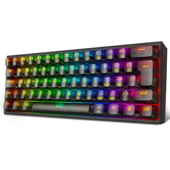Teclado Gamer Mecânico Redragon Fizz Clear, RGB, USB, Switch Crystal, ABNT2, 60%, Preto