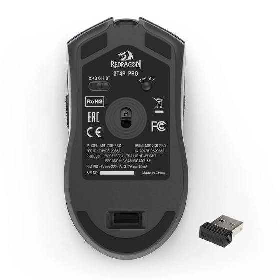 Mouse Gamer sem Fio Redragon ST4R Pro, Wireless/Bluetooth, 26000dpi, 6 Botoes Programaveis, Preto
