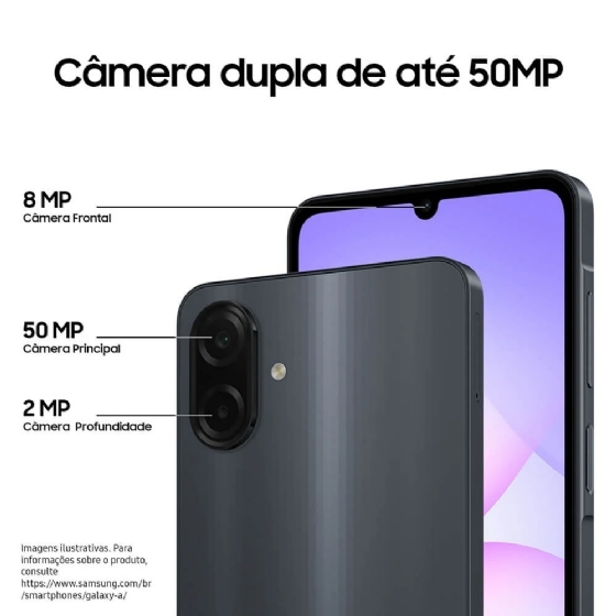 Smartphone Samsung Galaxy A07, 128GB, 4GB RAM, Câmera 50MP + Selfie 8MP, Tela 6,7" - Preto