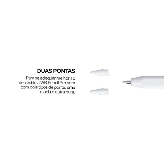 Caneta Pencil Pro Wb para iPad Branca com Palm Rejection e Sensor de Ângulo com Estojo Cinza
