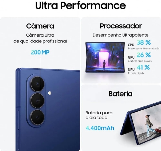 Smartphone Samsung Galaxy Z FOLD7 5G, 512GB, 12GB de RAM, Tela de 8" + 6,5", Câmera 200MP, Prata