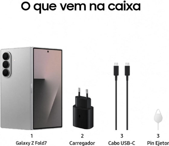 Smartphone Samsung Galaxy Z FOLD7 5G, 512GB, 12GB de RAM, Tela de 8" + 6,5", Câmera 200MP, Prata