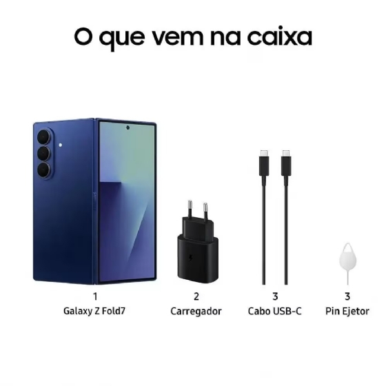Smartphone Samsung Galaxy Z FOLD7 5G, 512GB, 12GB de RAM, Tela de 8" + 6,5", Câmera 200MP, Azul