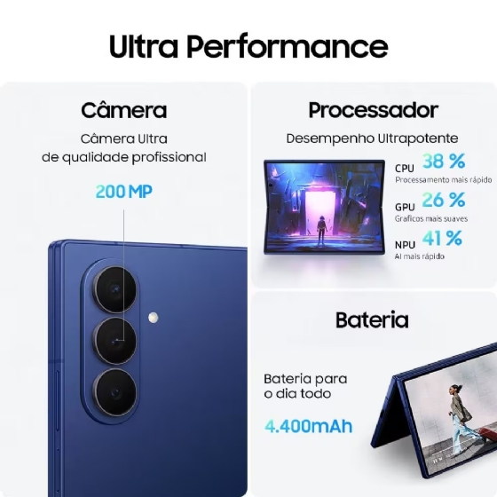 Smartphone Samsung Galaxy Z FOLD7 5G, 512GB, 12GB de RAM, Tela de 8" + 6,5", Câmera 200MP, Jetblack