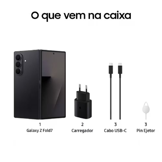 Smartphone Samsung Galaxy Z FOLD7 5G, 512GB, 12GB de RAM, Tela de 8" + 6,5", Câmera 200MP, Jetblack