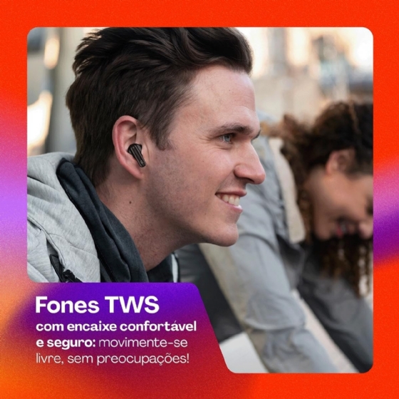 Fone de Ouvido TWS Geonav Style Beats, Bluetooth 5.4, 13H Bateria, Microfone, IPX4, AER16BK, Preto