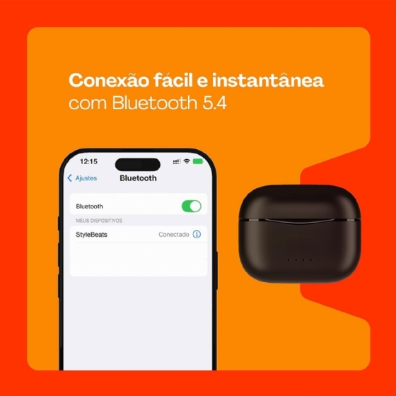 Fone de Ouvido TWS Geonav Style Beats, Bluetooth 5.4, 13H Bateria, Microfone, IPX4, AER16BK, Preto