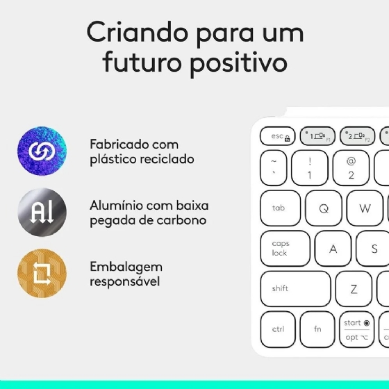 Teclado sem Fio Logitech Keys-To-Go 2, BT, para Tablets, iPad, macOS, Windows, Capa Integrada, Branco