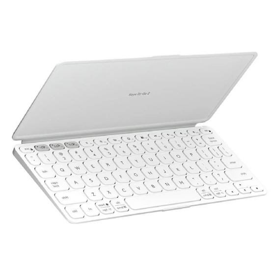 Teclado sem Fio Logitech Keys-To-Go 2, BT, para Tablets, iPad, macOS, Windows, Capa Integrada, Branco
