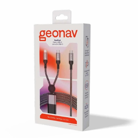 Cabo Geonav USB-C para 2x USB-C, 1,5 Metros, em Nylon, Cinza, UCC08M