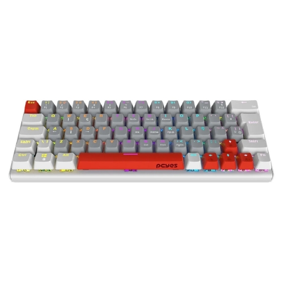 Teclado Gamer Mecânico 60% PCYes Kuromori White Ghost, Switch Red, LED Rainbow, Branco