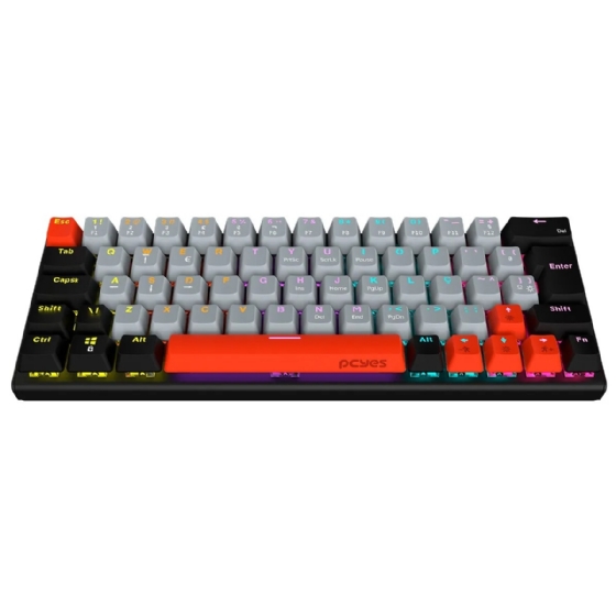 Teclado Gamer Mecânico 60% PCYes Kuromori Black Vulcan, Switch Red, LED Rainbow, Preto