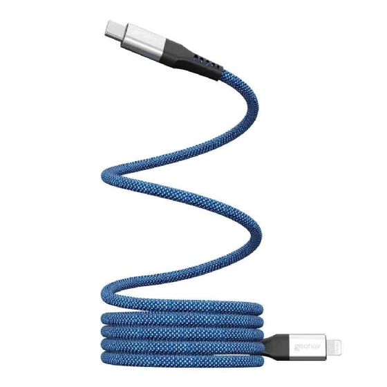 Cabo Geonav USB-C para Lightning, Nylon Trançado, Corpo Magnético, Azul com Branco, 1,2m, LIUC03MAG