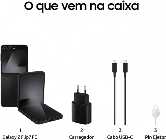 Smartphone Samsung Galaxy Z FLIP7 5G, 256GB, 12GB de RAM, Tela de 6,9" + 4,1", Câmera 50MP, Jetblack