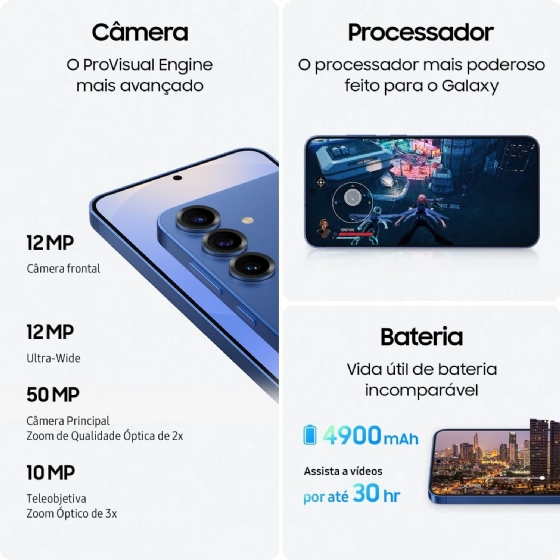 Smartphone Samsung Galaxy S25 Fe 5G, 256GB, 8GB RAM, Câmera 50+12+8, 6.7" 120Hz IP68 Azul Marinho
