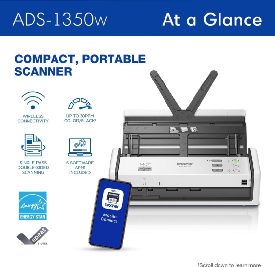 Scanner de Portátil Brother ADS1350 Duplex 30-60PPM Color