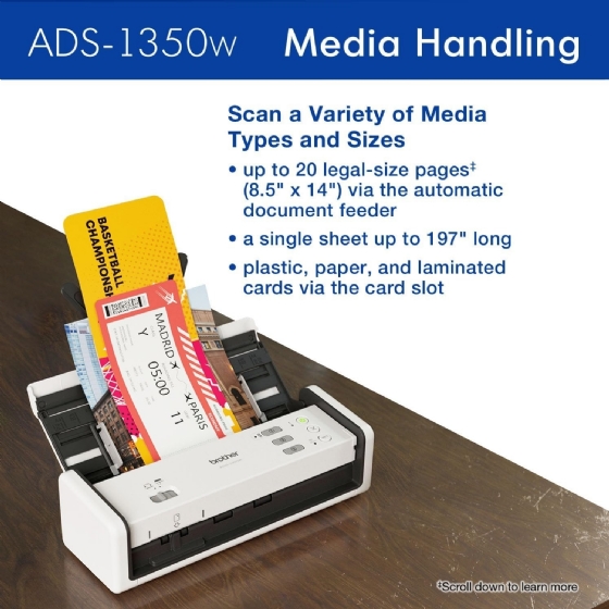 Scanner de Portátil Brother ADS1350 Duplex 30-60PPM Color