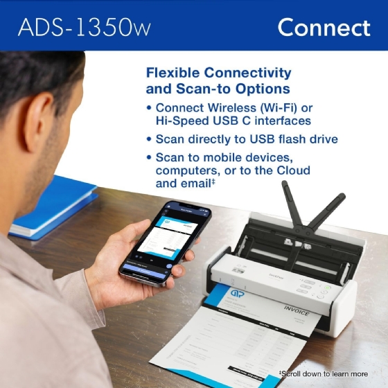 Scanner de Portátil Brother ADS1350 Duplex 30-60PPM Color