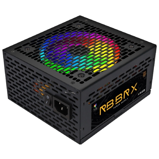 Fonte RGB BRX Rainbow 500W 80 Plus Bivolt Automática PFC Ativo