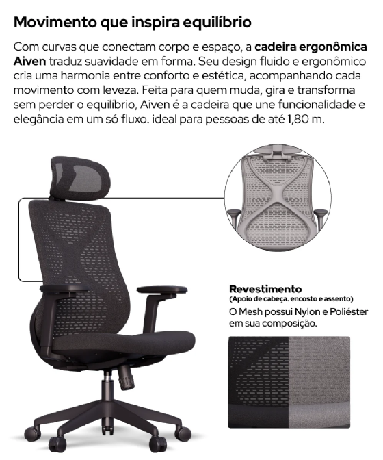 Cadeira de Escritório Ergonômica Elements Aiven - Preto
