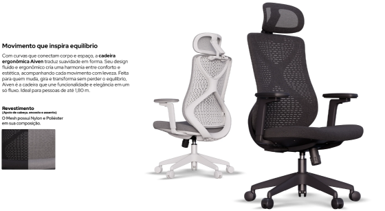 Cadeira de Escritório Ergonômica Elements Aiven - Cinza