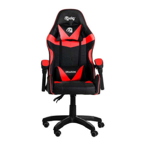 Cadeira Gamer ELG Drakon, Apoio Cervical/Lombar, Inclinação Encosto, até 140kg - Preto/Vermelho