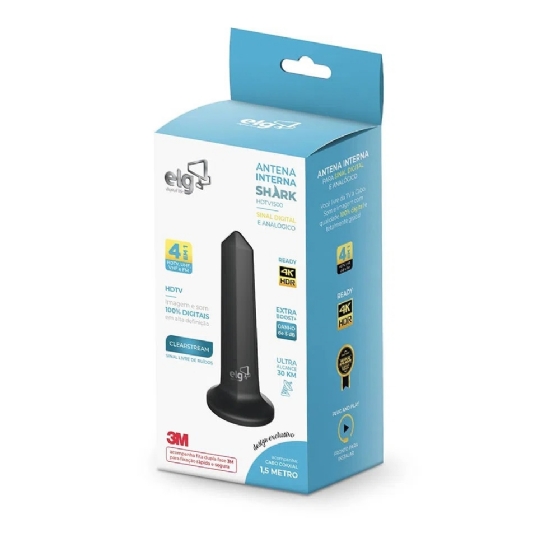 Antena Digital Interna ELG Cabo 1,5m e Recepção Otimizada em 360° - HDTV1500