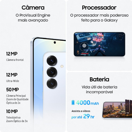 Smartphone Samsung Galaxy S25 Fe 5G, 128GB, 8GB RAM, Câmera 50+12+8, 6.7" 120Hz IP68 Azul