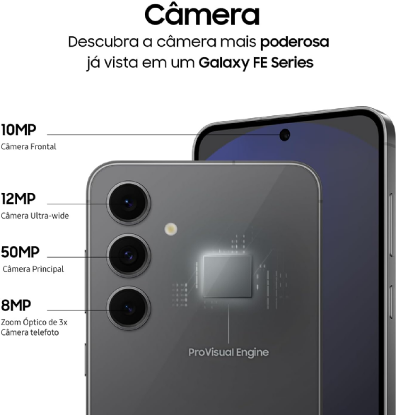 Smartphone Samsung Galaxy S25 Fe 5G, 128GB, 8GB RAM, Câmera Tripla de 50+12+8, 6.7" 120Hz IP68 Preto