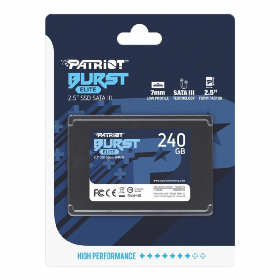 SSD SATA III 240GB Patriot Burst, 2.5", Leitura 450 MB/S, Gravação 320 MB/S