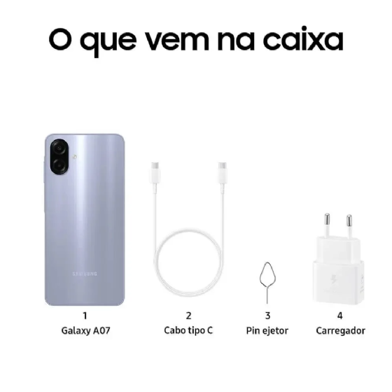 Smartphone Samsung Galaxy A07, 256GB, 8GB RAM, Câmera 50MP + Selfie 8MP, Tela 6,7" - Violeta
