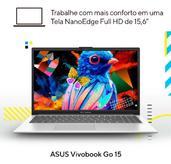 Notebook ASUS Vivobook Go 15, I3-N305 4GB 128GB SSD 15,6'' Full HD Windows 11 Home - Prata