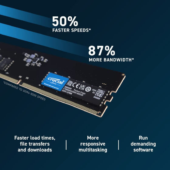 Memória 8GB DDR5 5600MHz Crucial para Desktop - CT8G56C46U5