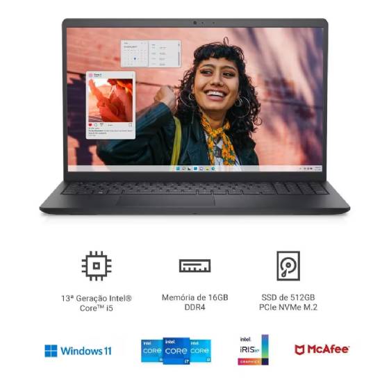 Notebook Dell Inspiron 15 3530 i5-1334U 16GB 512GB SSD Windows 11 Home Garantia Local