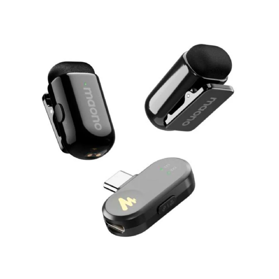 Microfone de Lapela sem Fio Maono Wave T1 Mini USB Tipo-C e Lightning com Case de Carregamento