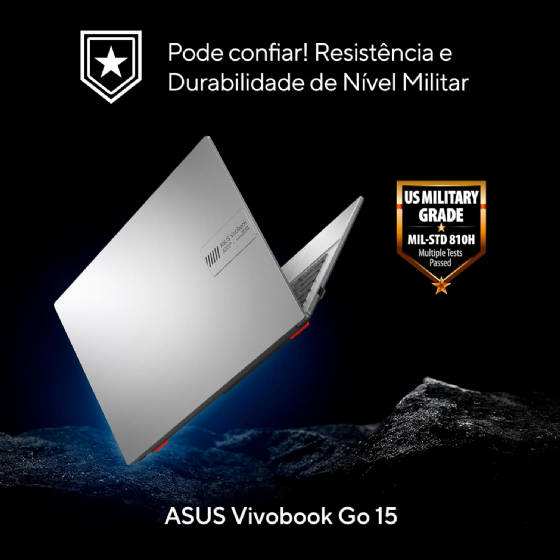 Notebook ASUS Vivobook Go 15, I3-N305, 4GB, 256GB SSD, Windows 11 Home, 15,6 LED FHD - Prata