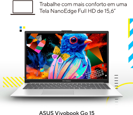Notebook ASUS Vivobook Go 15, I3-N305, 4GB, 256GB SSD, Windows 11 Home, 15,6 LED FHD - Prata