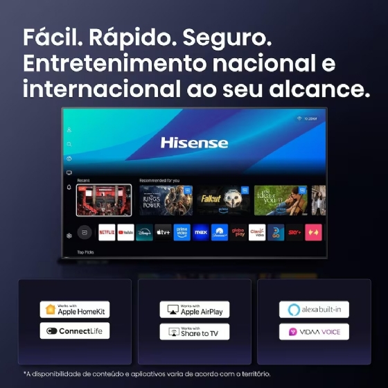 Smart TV 50" 4K Qled Hisense 50Q6QV, Dolby Atmos, Dolby Vision, HDR10+, Wi-Fi - Preto