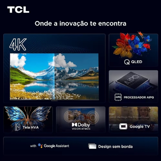 Smart TV 65" TCL Qled 4K, Google TV, HDR10+, Dolby Vision, Dolby Atmos, Wi-Fi - 65P7K