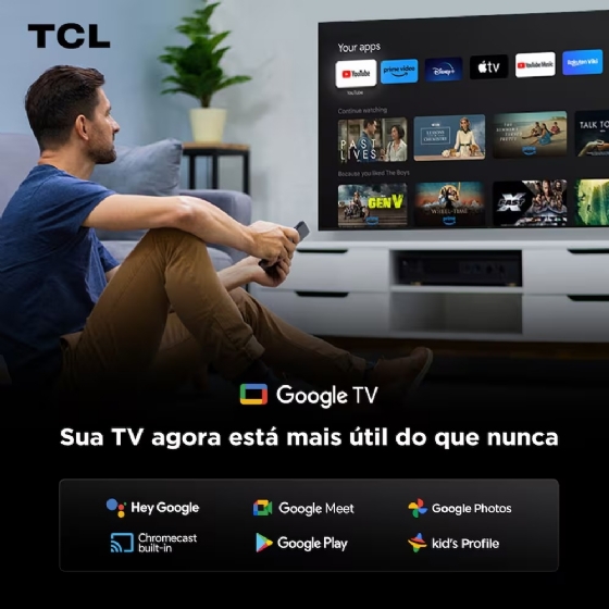 Smart TV 65" TCL Qled 4K, Google TV, HDR10+, Dolby Vision, Dolby Atmos, Wi-Fi - 65P7K