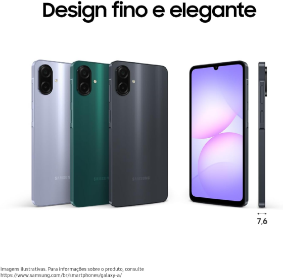Smartphone Samsung Galaxy A07, 256GB, 8GB RAM, Câmera 50MP + Selfie 8MP, Tela 6,7" - Verde