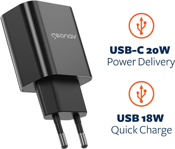 Carregador de Parede Universal Super Power Duo 20W Carregador Ultra Rapido Preto - Geonav