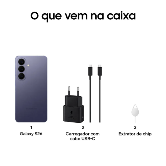 Smartphone Samsung Galaxy S26 5G, 256GB 12GB RAM Câmera Tripla de 50+12+10MP Tela 6.3", Preto