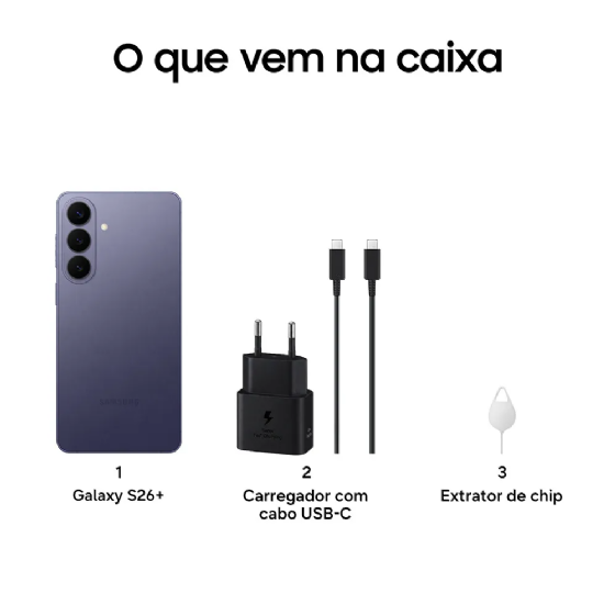 Smartphone Samsung Galaxy S26+ 5G, 512GB 12GB RAM Câmera Tripla de 50+12+10MP Tela 6.7", Azul